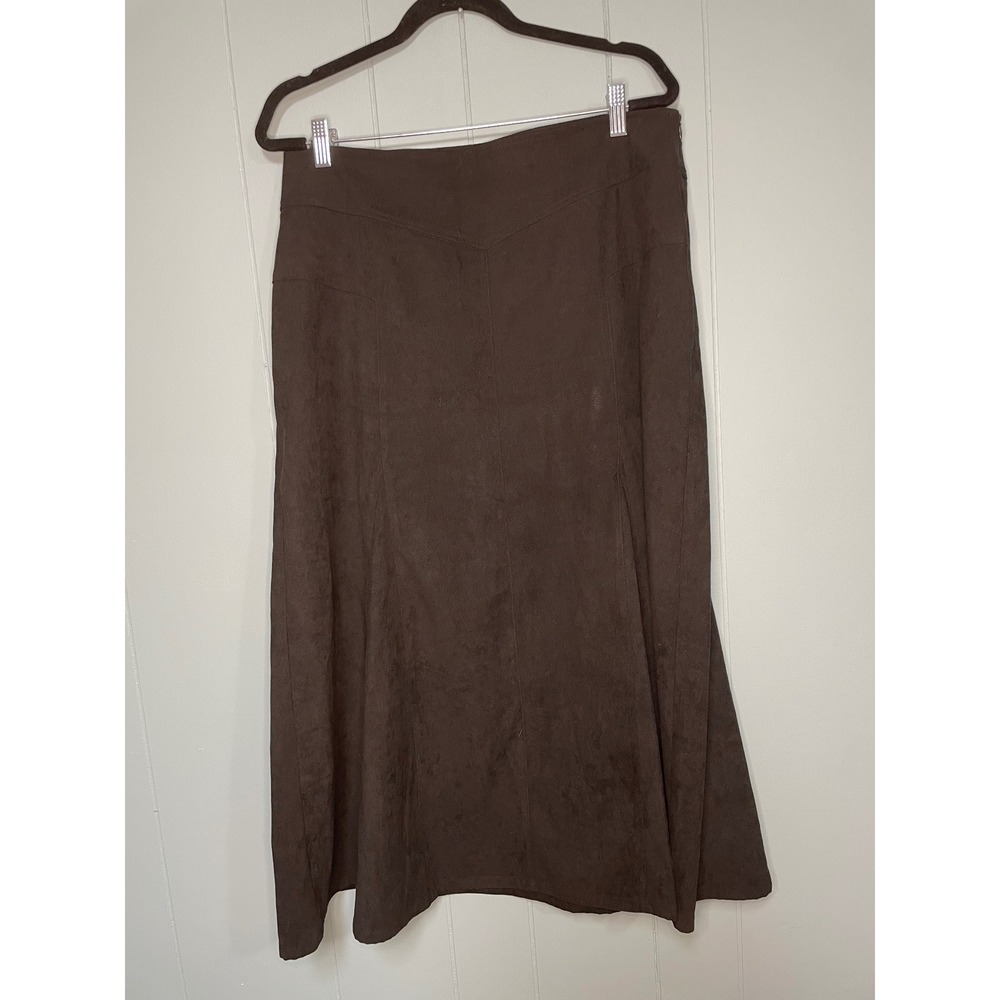 NorthStyle Faux Suede Midi Skirt Womens 14 Black Excellent Paneled A-Line Zip